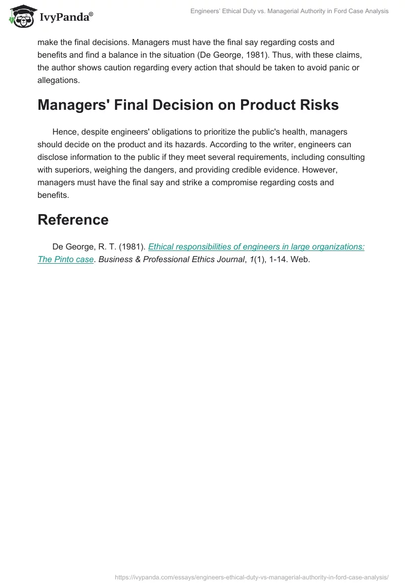 Engineers’ Ethical Duty vs. Managerial Authority in Ford Case Analysis. Page 2