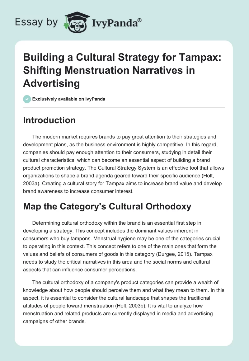 Building a Cultural Strategy for Tampax: Shifting Menstruation Narratives in Advertising. Page 1