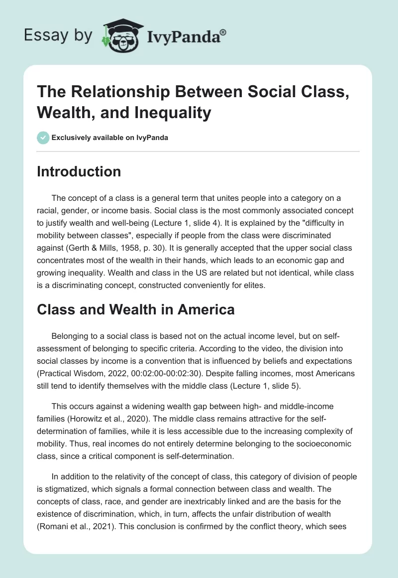 The Relationship Between Social Class, Wealth, and Inequality. Page 1