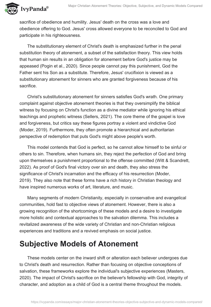 Major Christian Atonement Theories: Objective, Subjective, and Dynamic Models Compared. Page 2