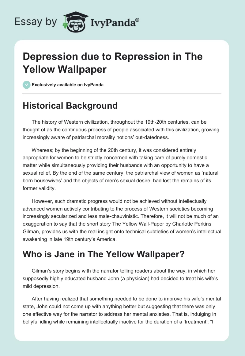 Depression due to Repression in The Yellow Wallpaper. Page 1