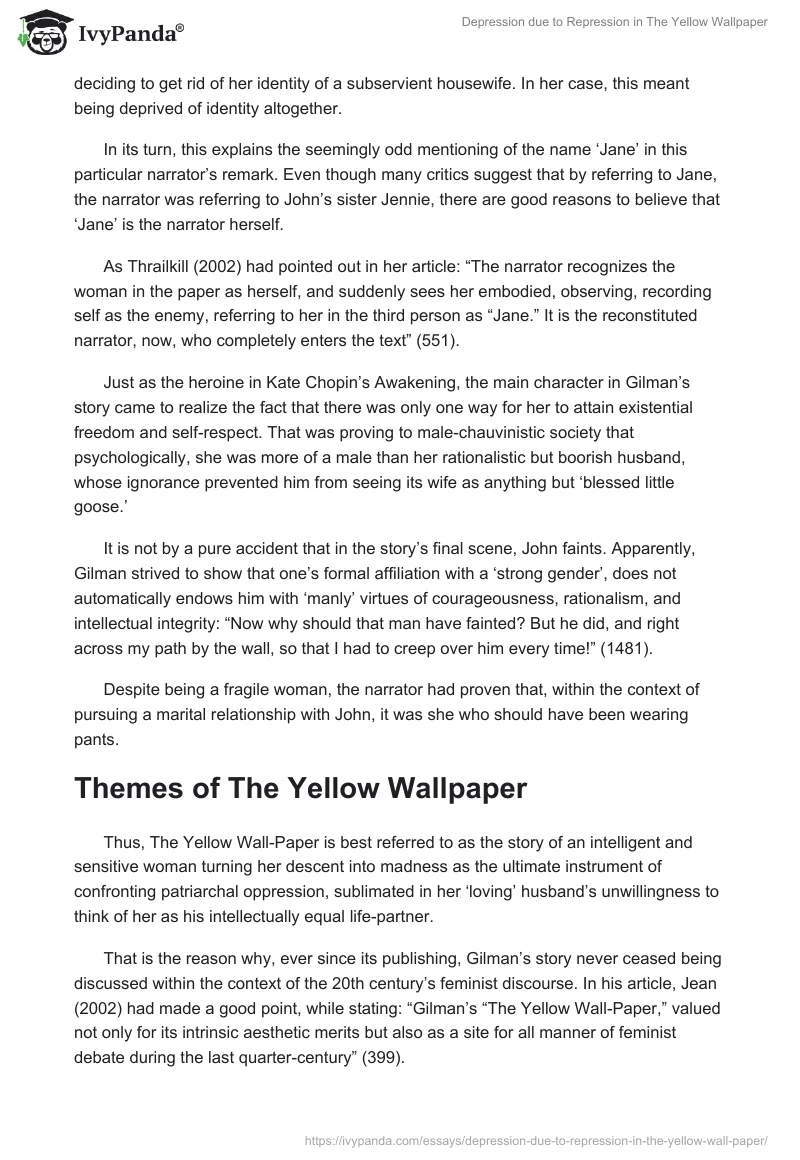 Depression due to Repression in The Yellow Wallpaper. Page 3