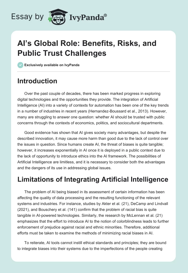 AI’s Global Role: Benefits, Risks, and Public Trust Challenges. Page 1