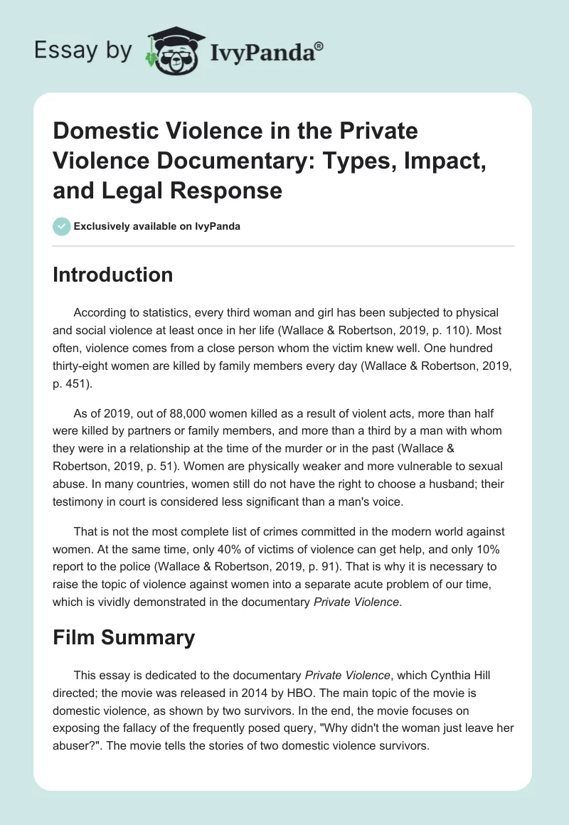 Domestic Violence in the Private Violence Documentary: Types, Impact, and Legal Response. Page 1