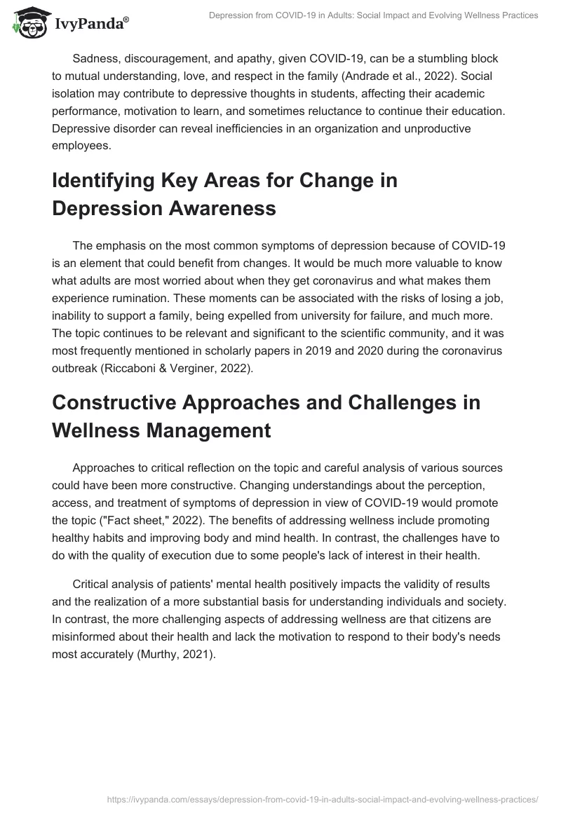 Depression from COVID-19 in Adults: Social Impact and Evolving Wellness Practices. Page 2