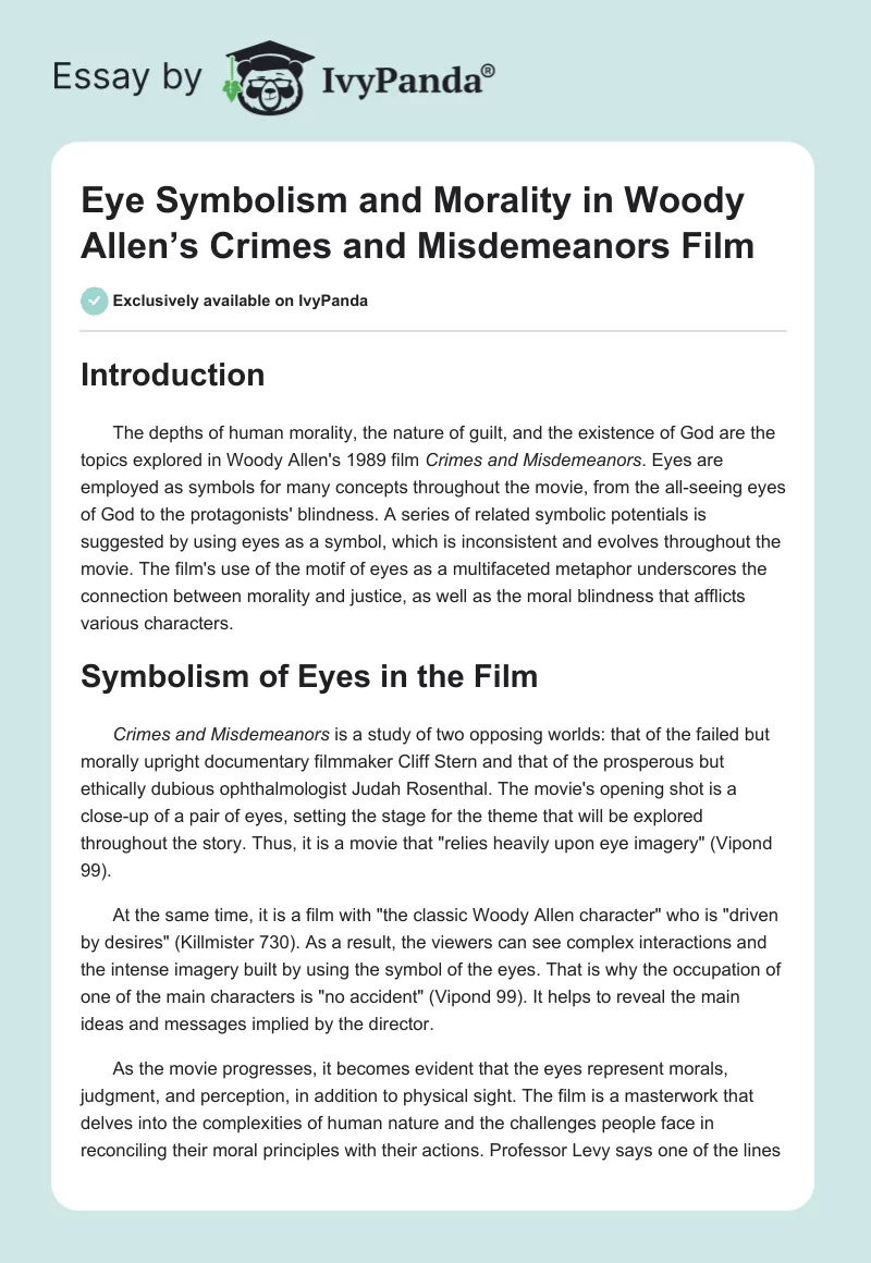 Eye Symbolism and Morality in Woody Allen’s Crimes and Misdemeanors Film. Page 1