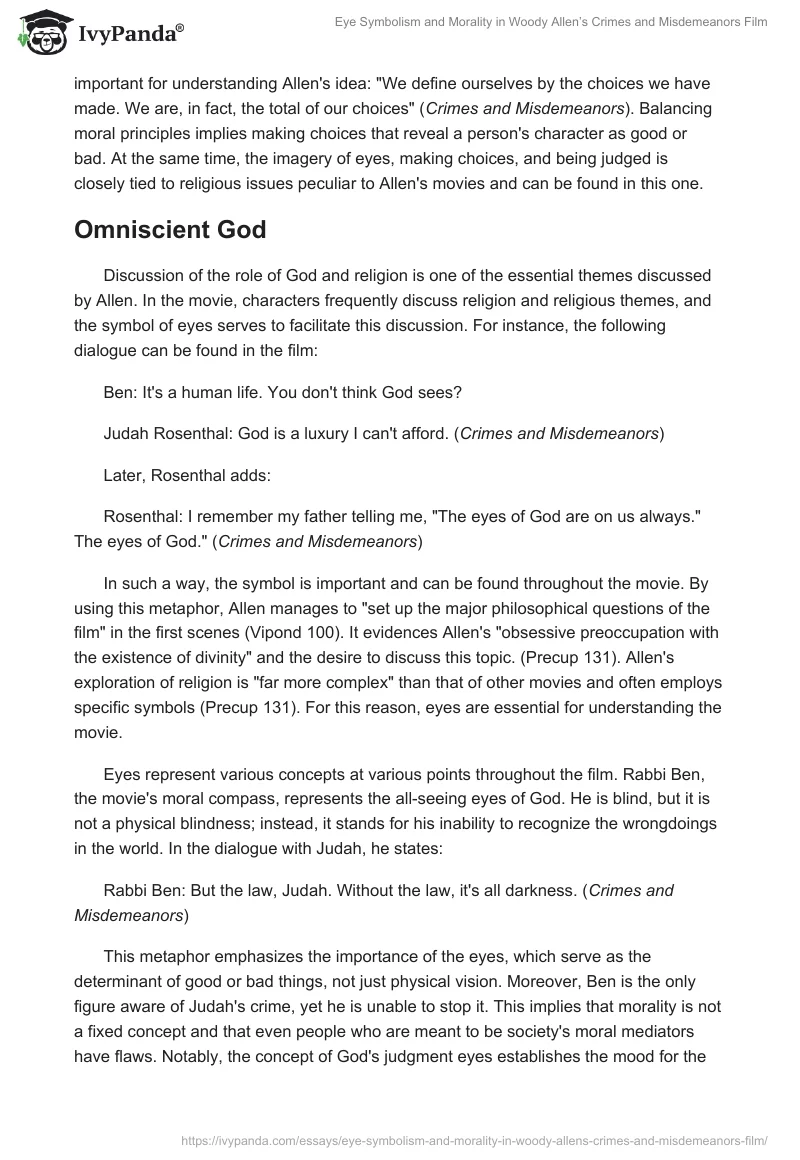 Eye Symbolism and Morality in Woody Allen’s Crimes and Misdemeanors Film. Page 2