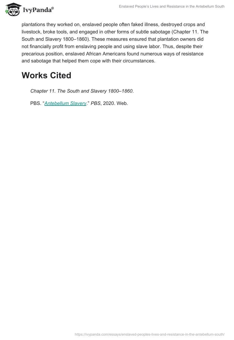 Enslaved People’s Lives and Resistance in the Antebellum South. Page 2