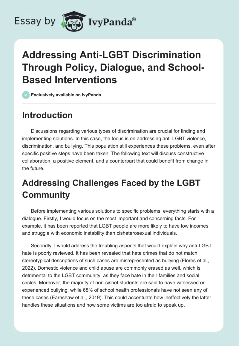 Addressing Anti-LGBT Discrimination Through Policy, Dialogue, and School-Based Interventions. Page 1