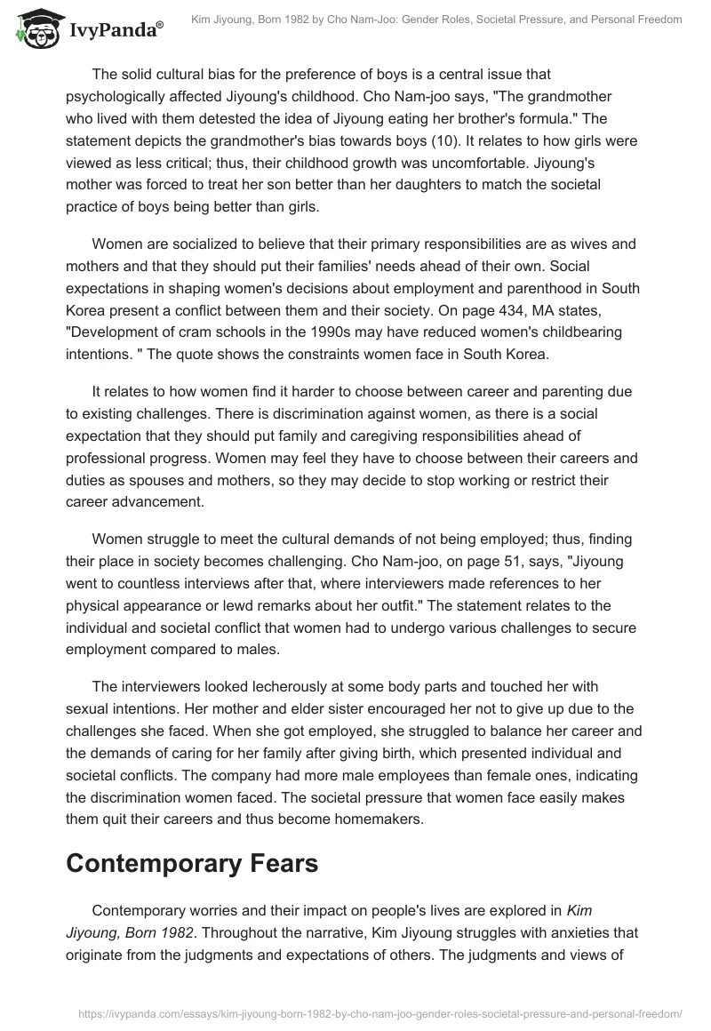 Kim Jiyoung, Born 1982 by Cho Nam-Joo: Gender Roles, Societal Pressure, and Personal Freedom. Page 2