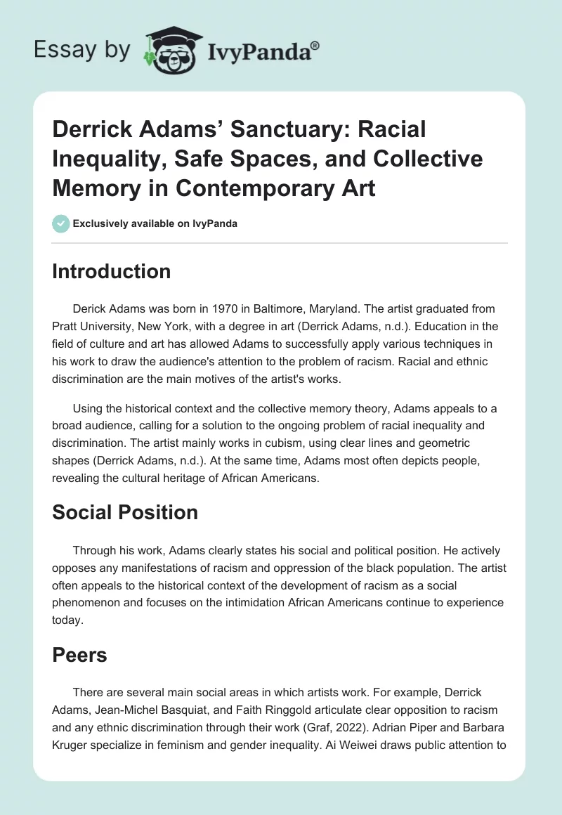 Derrick Adams’ Sanctuary: Racial Inequality, Safe Spaces, and Collective Memory in Contemporary Art. Page 1