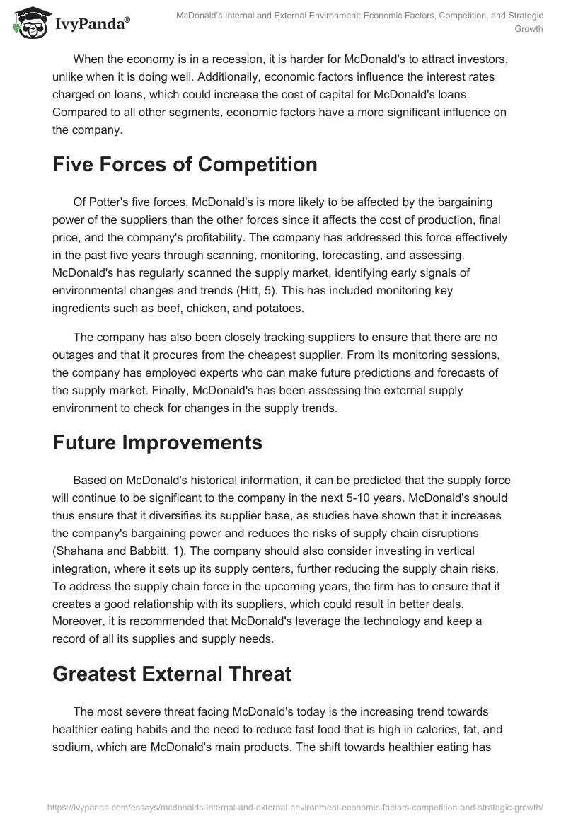 McDonald’s Internal and External Environment: Economic Factors, Competition, and Strategic Growth. Page 2