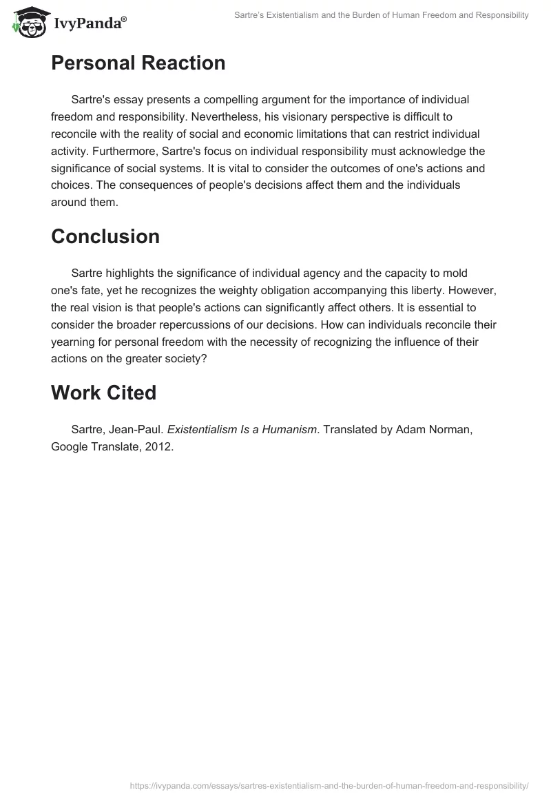 Sartre’s Existentialism and the Burden of Human Freedom and Responsibility. Page 2