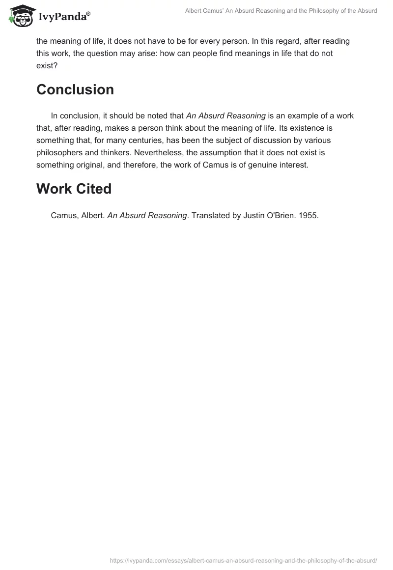 Albert Camus’ An Absurd Reasoning and the Philosophy of the Absurd. Page 2