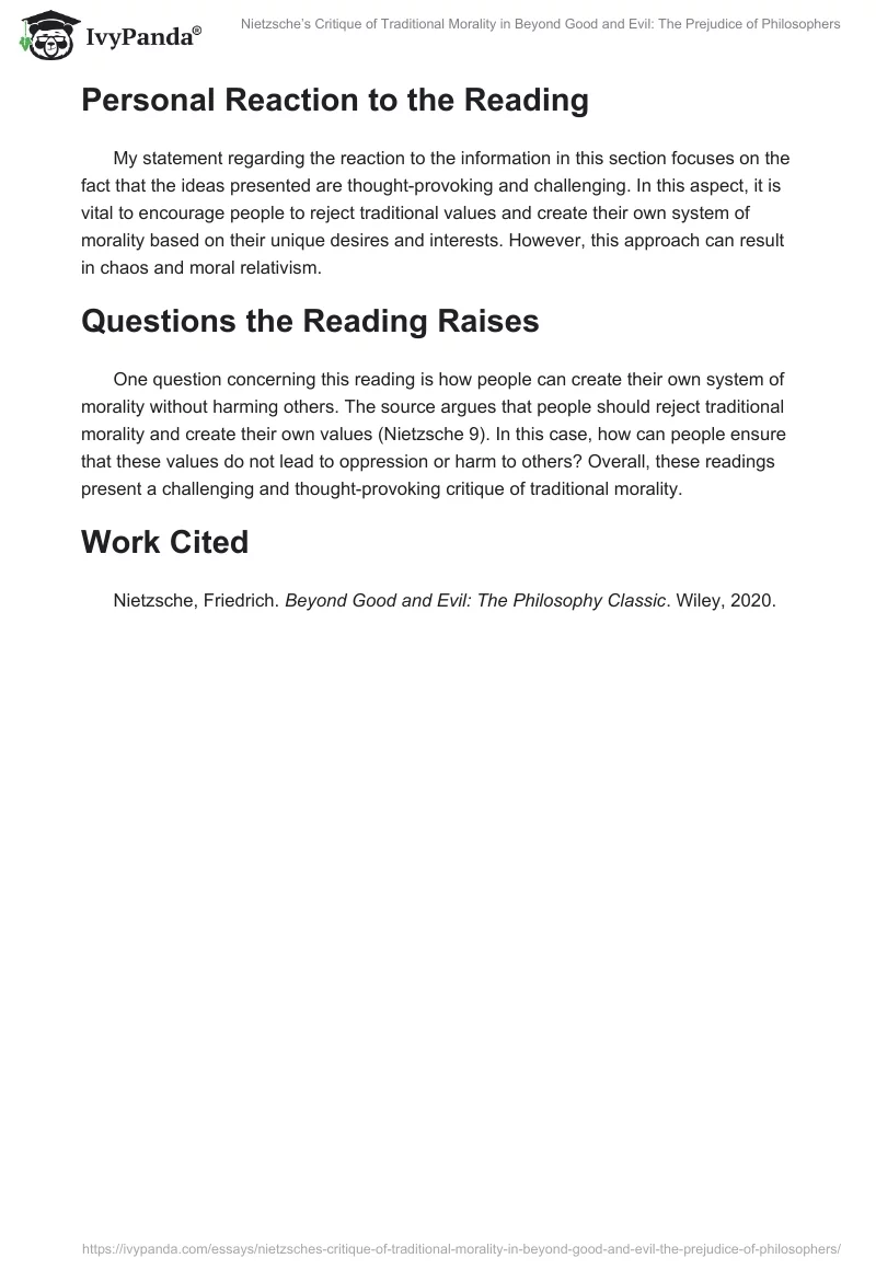 Nietzsche’s Critique of Traditional Morality in Beyond Good and Evil: The Prejudice of Philosophers. Page 2