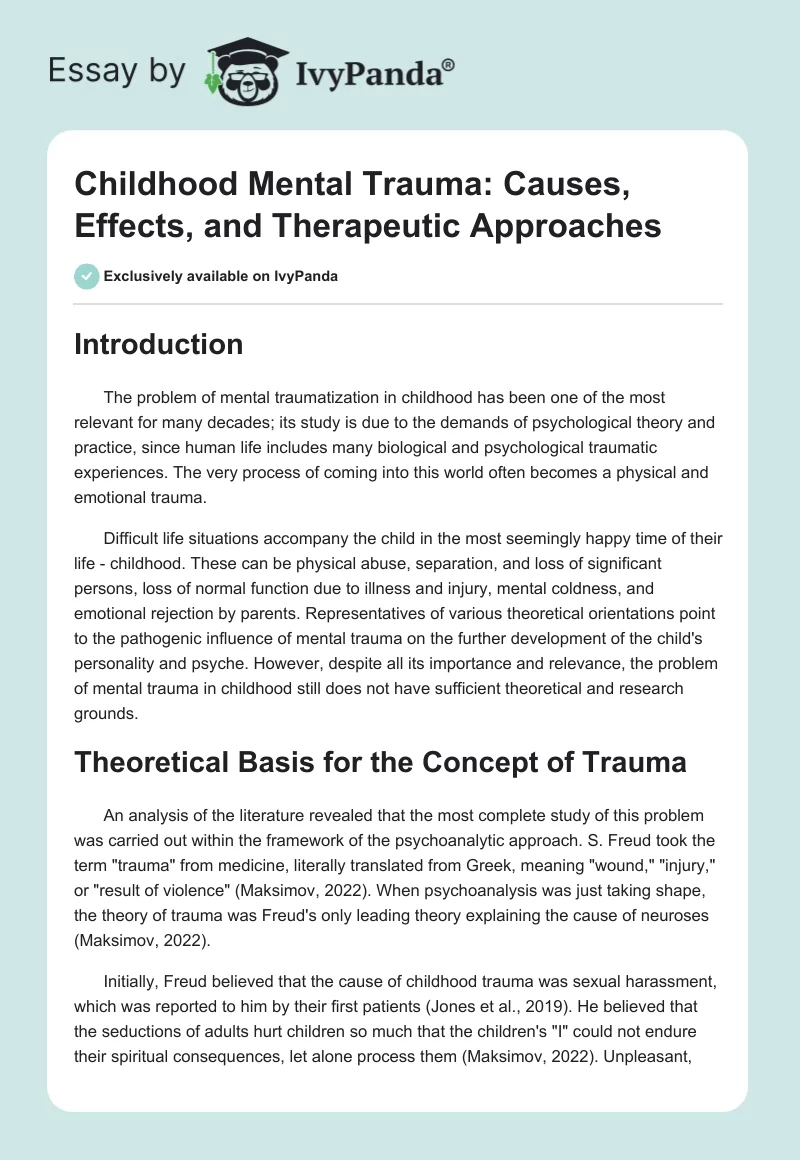 Childhood Mental Trauma: Causes, Effects, and Therapeutic Approaches. Page 1