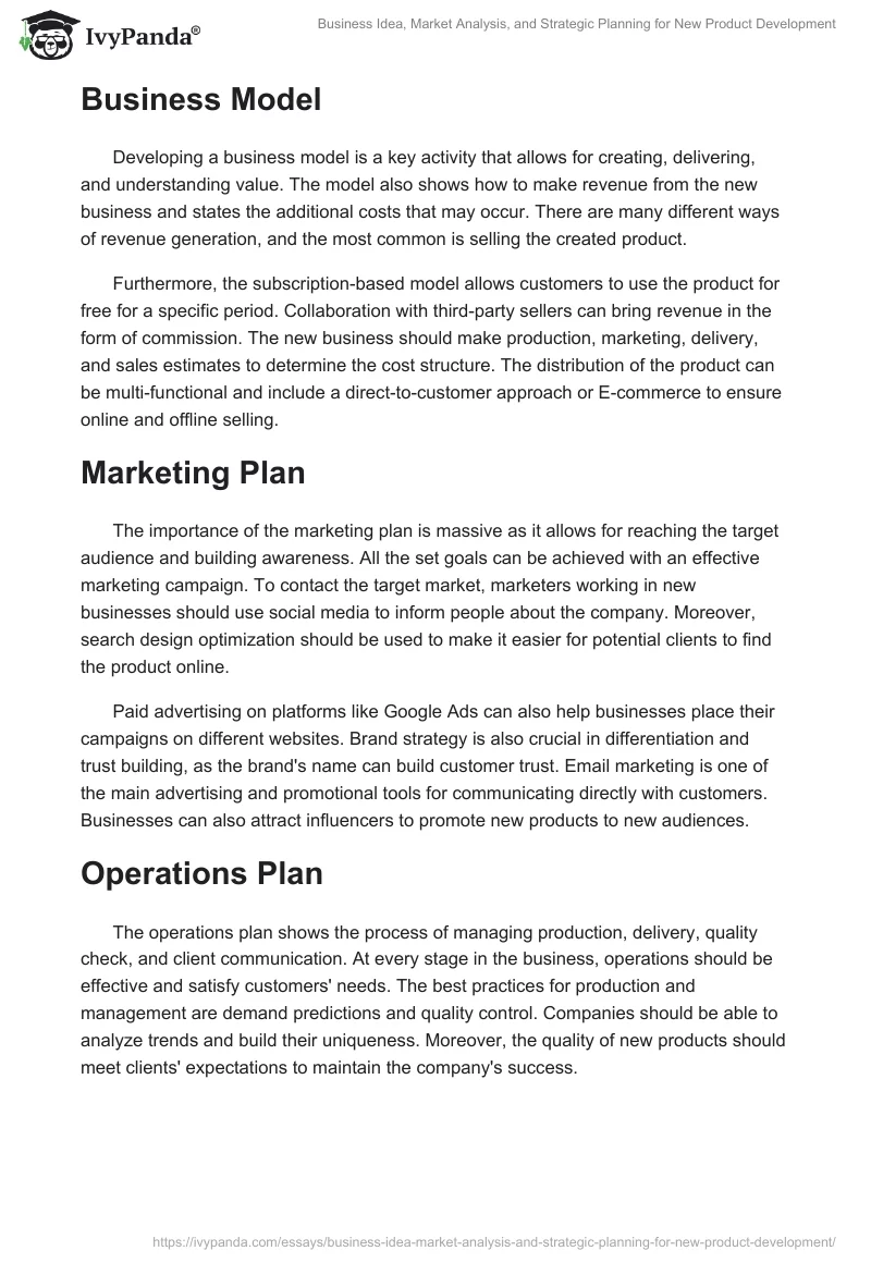 Business Idea, Market Analysis, and Strategic Planning for New Product Development. Page 2