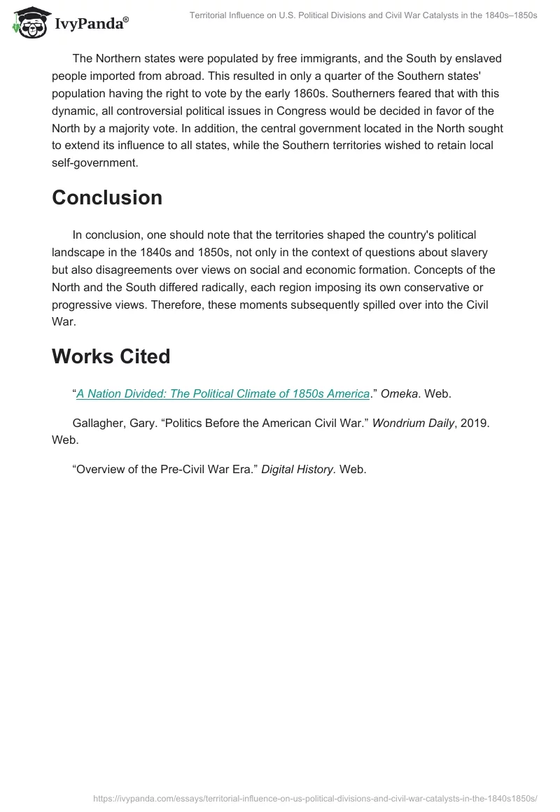 Territorial Influence on U.S. Political Divisions and Civil War Catalysts in the 1840s–1850s. Page 2