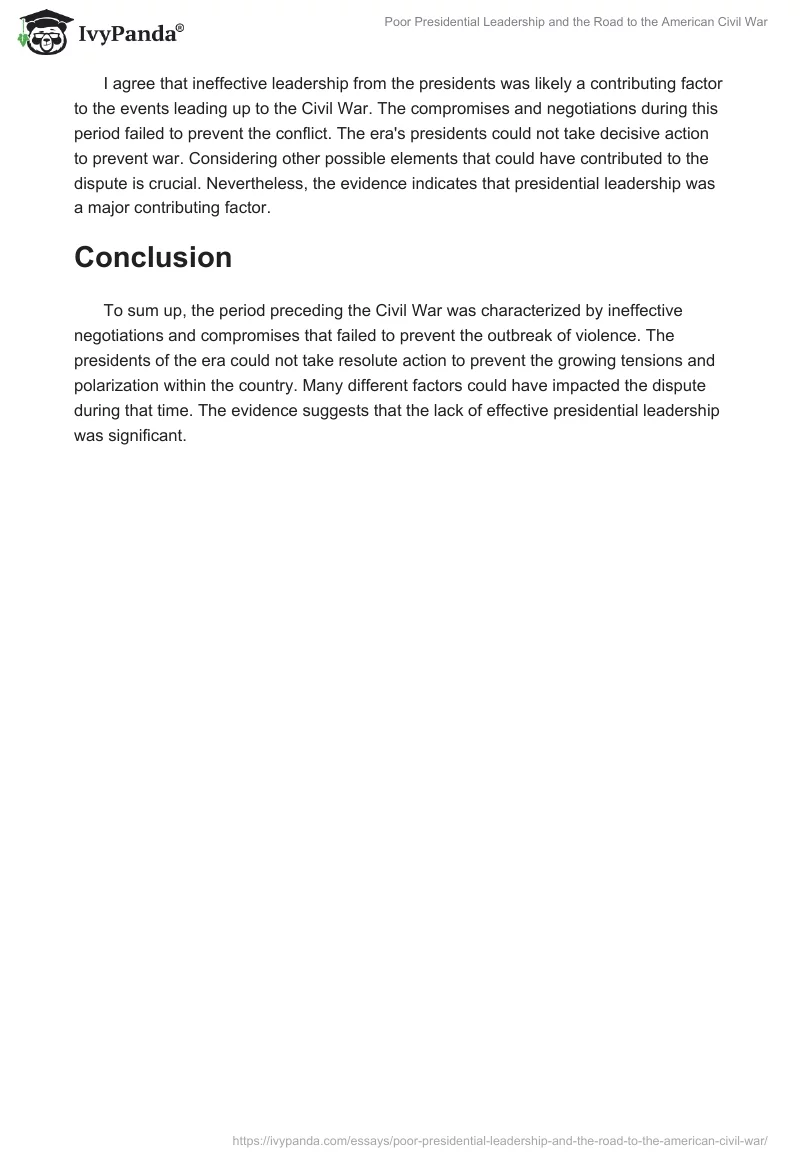 Poor Presidential Leadership and the Road to the American Civil War. Page 2