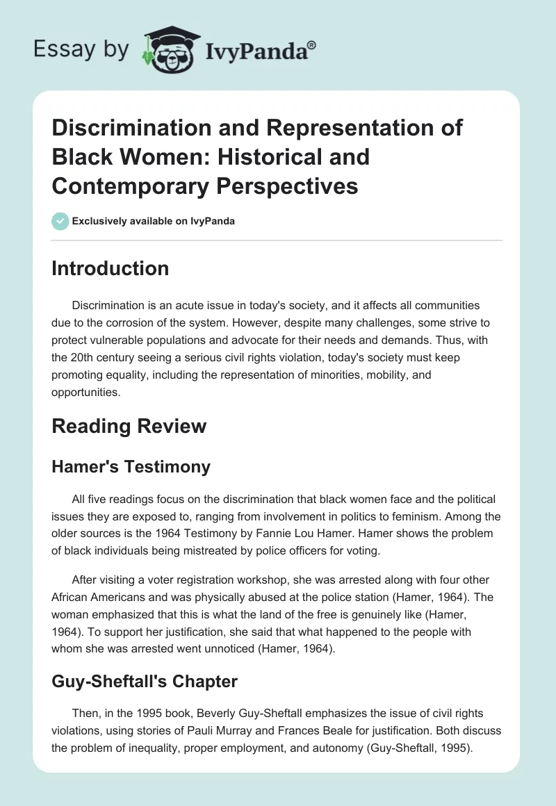 Discrimination and Representation of Black Women: Historical and Contemporary Perspectives. Page 1