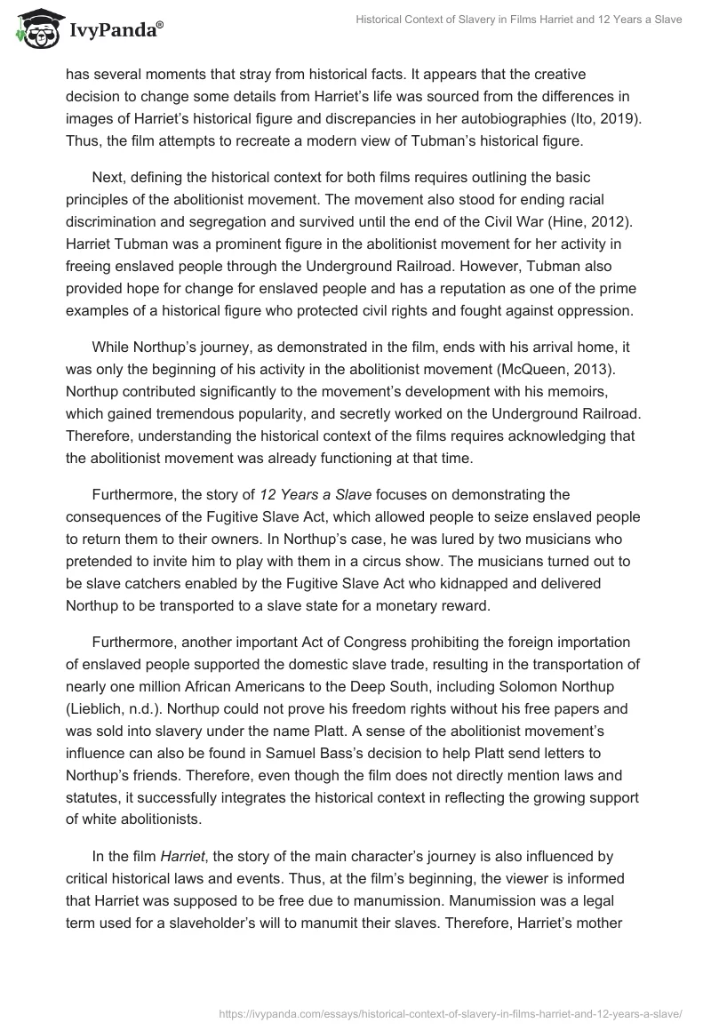 Historical Context of Slavery in Films "Harriet" and "12 Years a Slave". Page 2