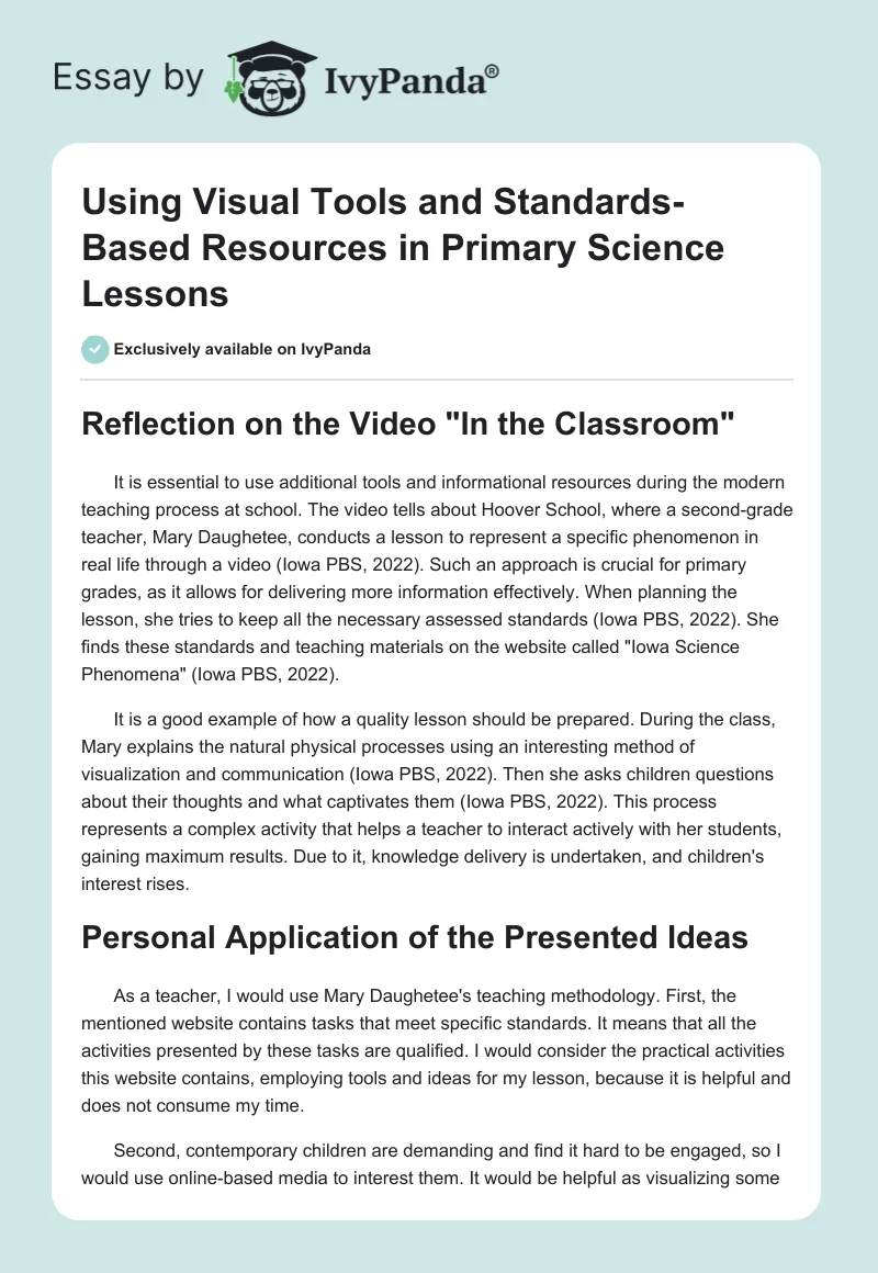 Using Visual Tools and Standards-Based Resources in Primary Science Lessons. Page 1