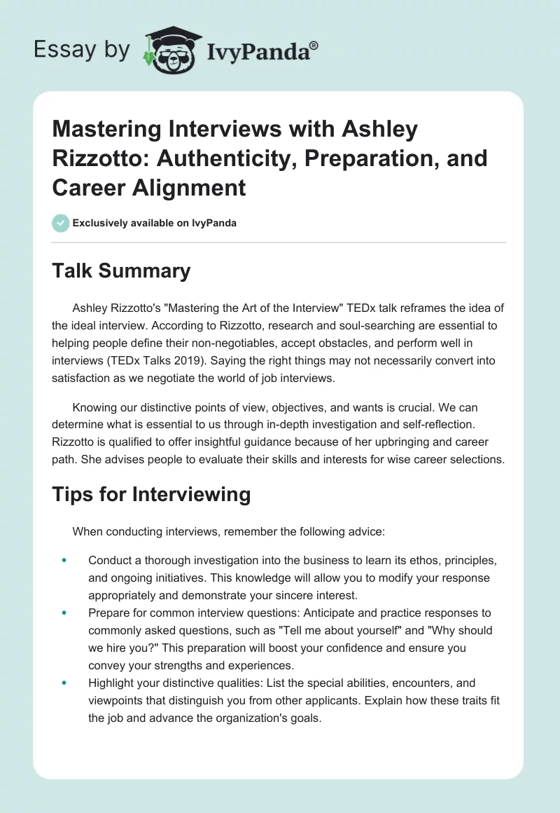 Mastering Interviews with Ashley Rizzotto: Authenticity, Preparation, and Career Alignment. Page 1