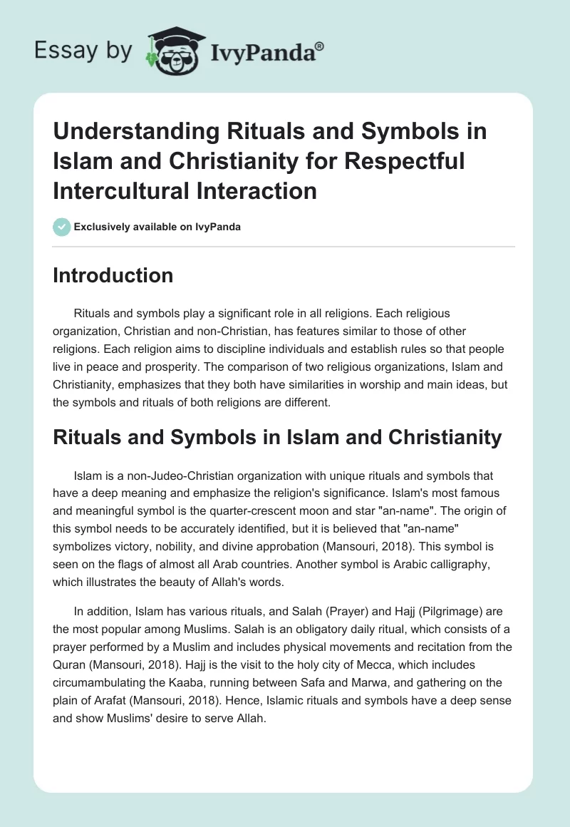 Understanding Rituals and Symbols in Islam and Christianity for Respectful Intercultural Interaction. Page 1