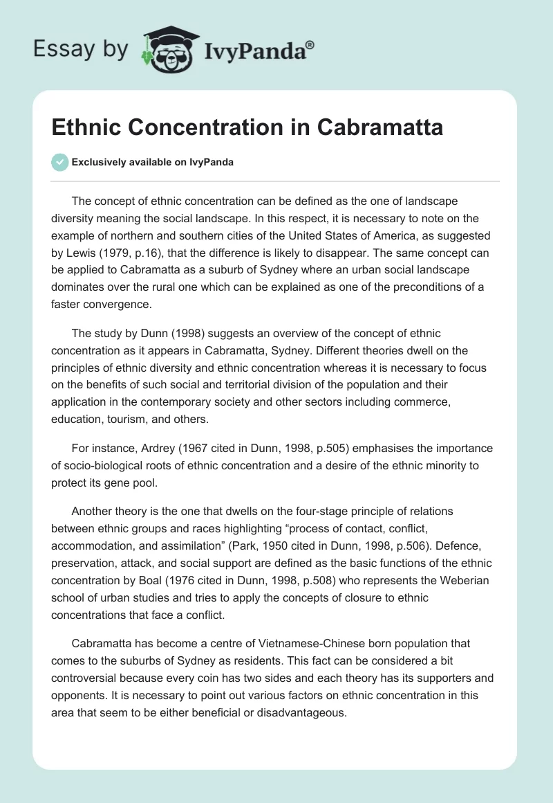 Ethnic Concentration in Cabramatta. Page 1