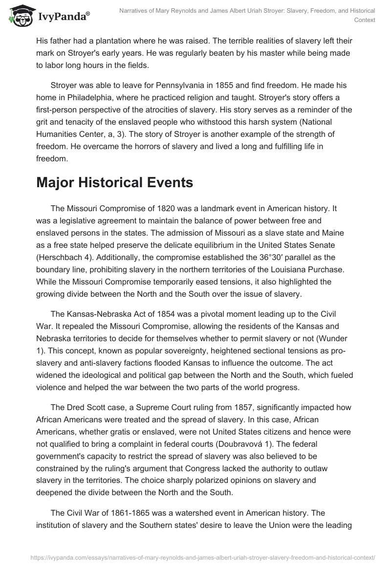 Narratives of Mary Reynolds and James Albert Uriah Stroyer: Slavery, Freedom, and Historical Context. Page 2