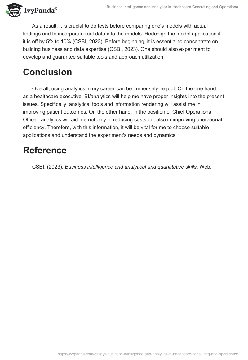Business Intelligence and Analytics in Healthcare Consulting and Operations. Page 2