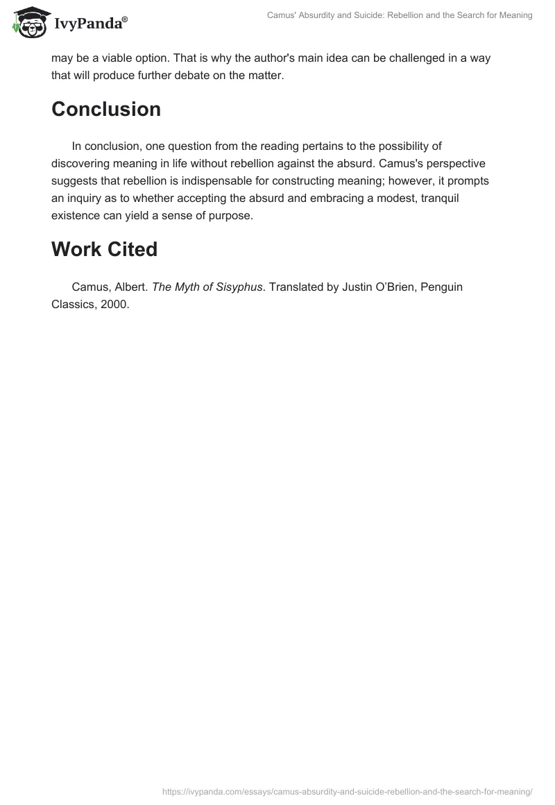 Camus' "Absurdity and Suicide": Rebellion and the Search for Meaning. Page 2