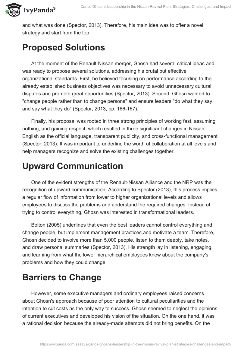 Carlos Ghosn’s Leadership in the Nissan Revival Plan: Strategies, Challenges, and Impact. Page 2