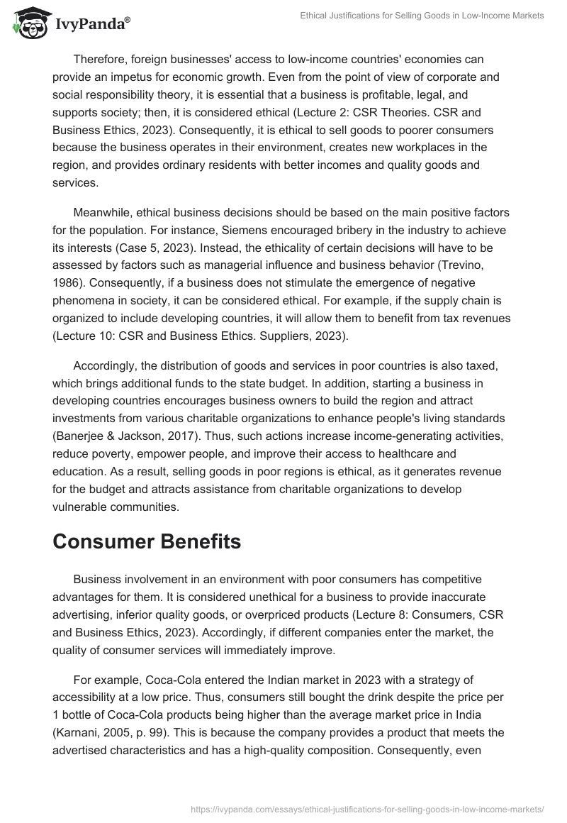 Ethical Justifications for Selling Goods in Low-Income Markets. Page 2