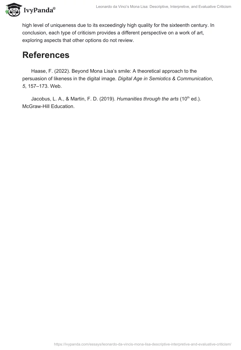 Leonardo da Vinci’s Mona Lisa: Descriptive, Interpretive, and Evaluative Criticism. Page 2