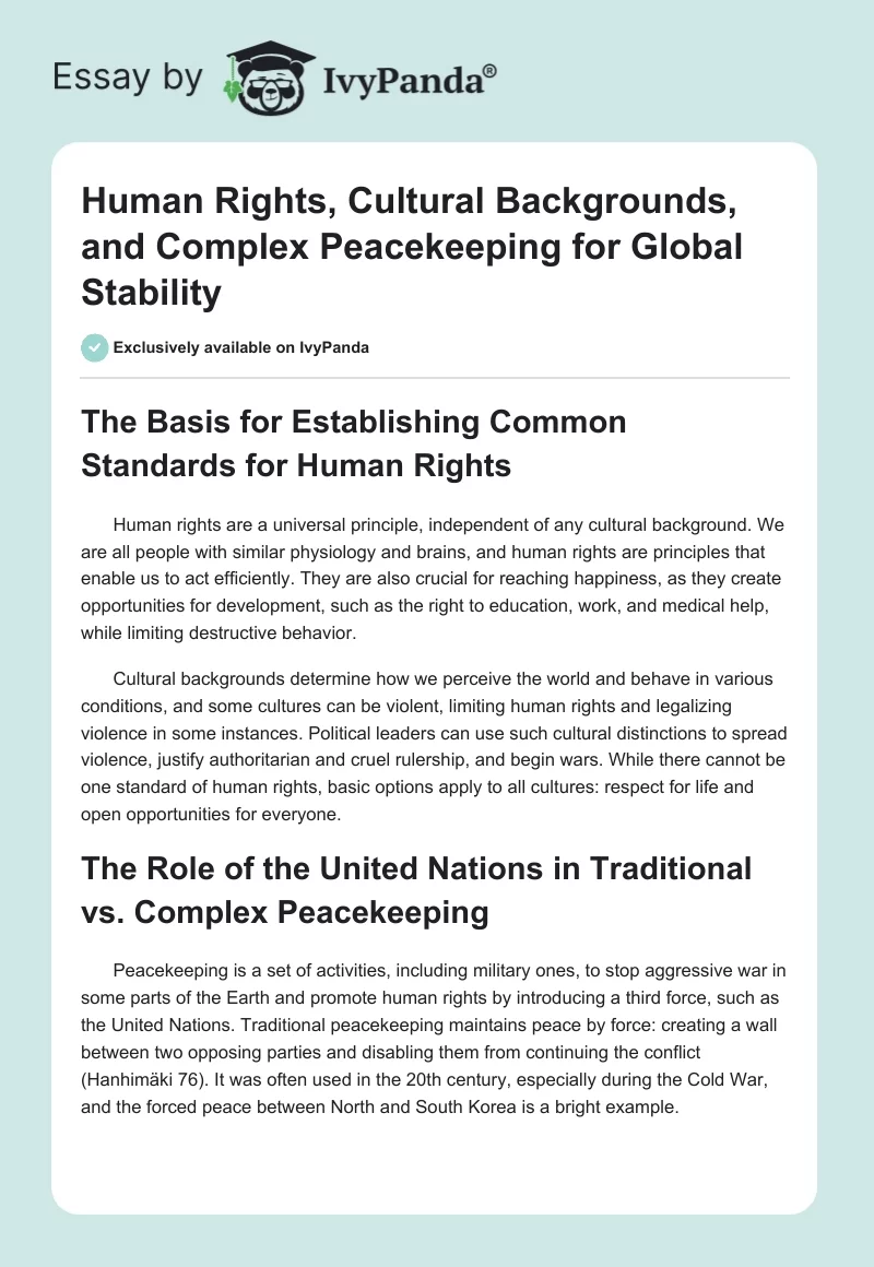 Human Rights, Cultural Backgrounds, and Complex Peacekeeping for Global Stability. Page 1
