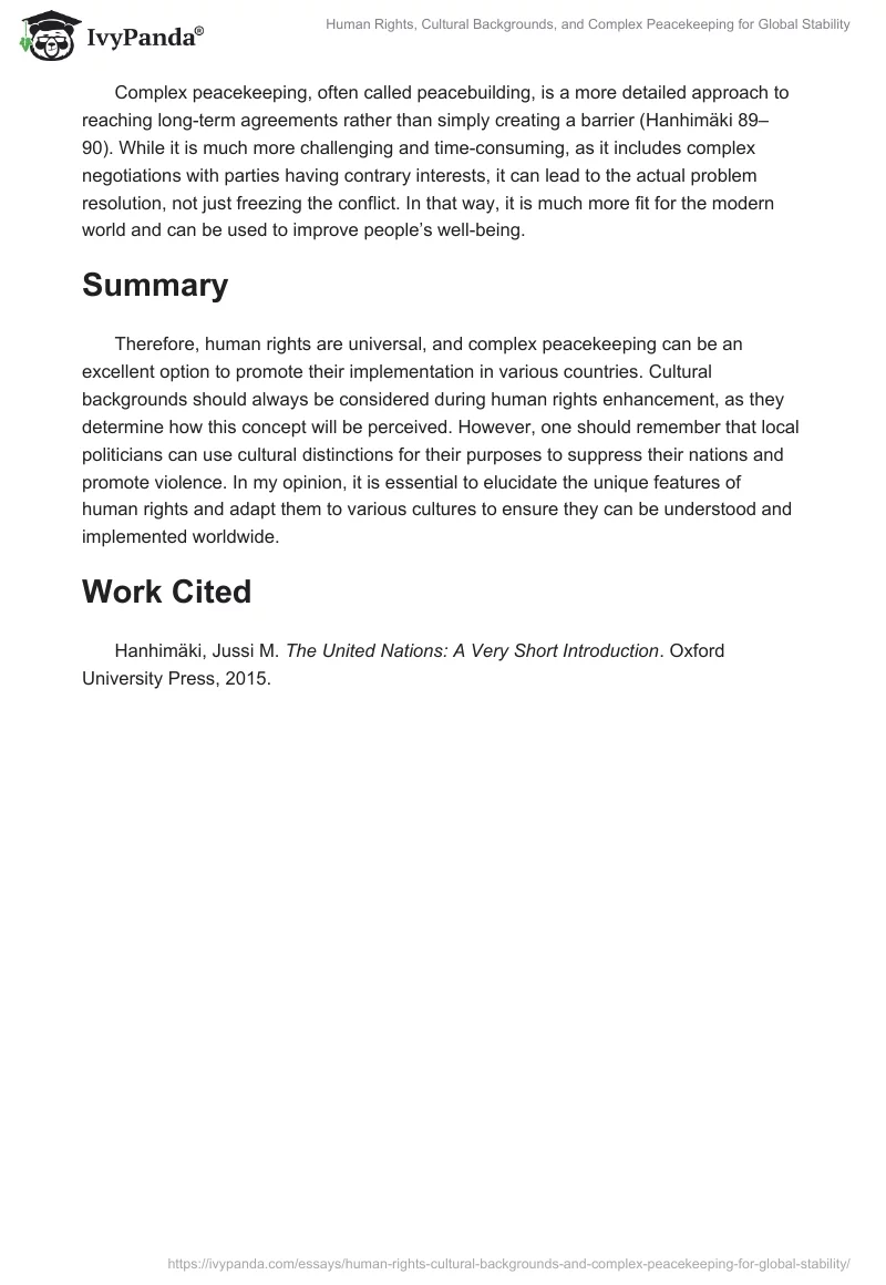 Human Rights, Cultural Backgrounds, and Complex Peacekeeping for Global Stability. Page 2