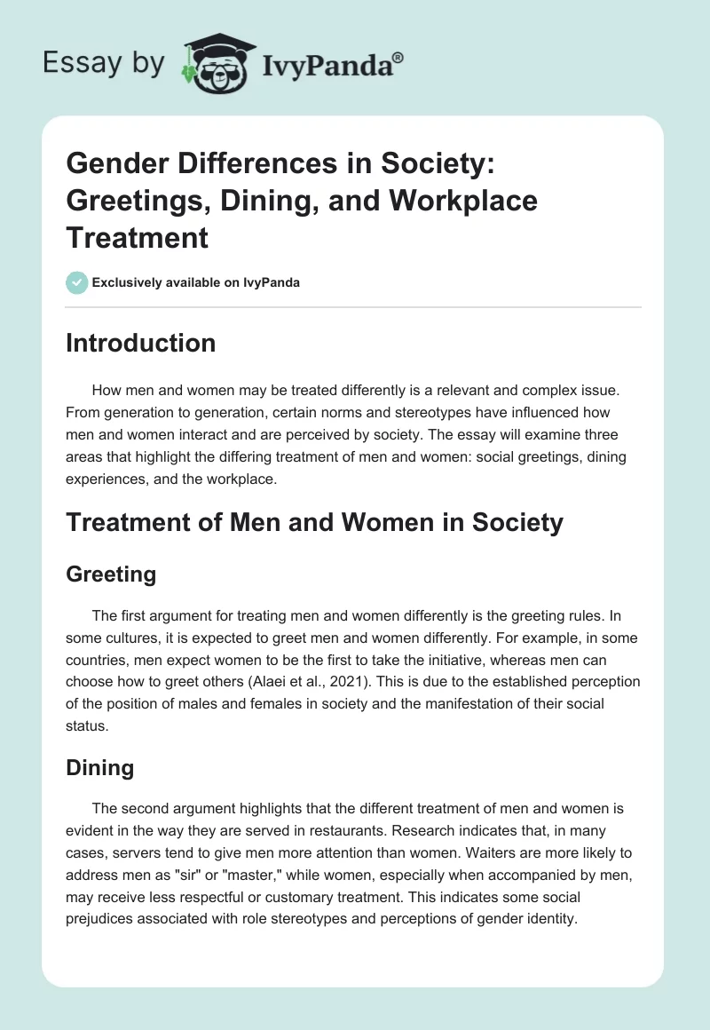 Gender Differences in Society: Greetings, Dining, and Workplace Treatment. Page 1