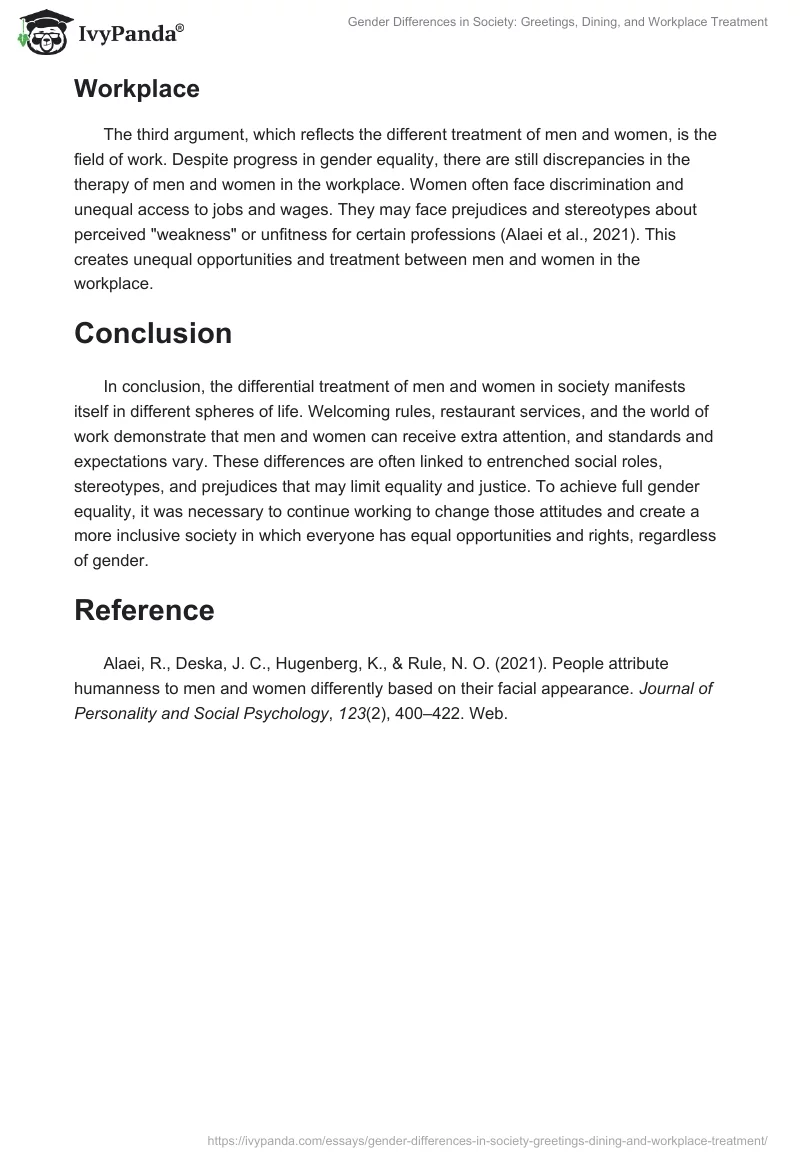 Gender Differences in Society: Greetings, Dining, and Workplace Treatment. Page 2