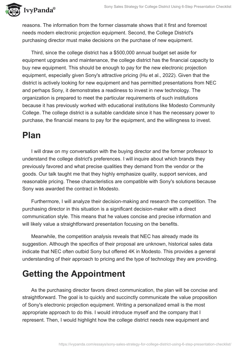 Sony Sales Strategy for College District Using 6-Step Presentation Checklist. Page 2