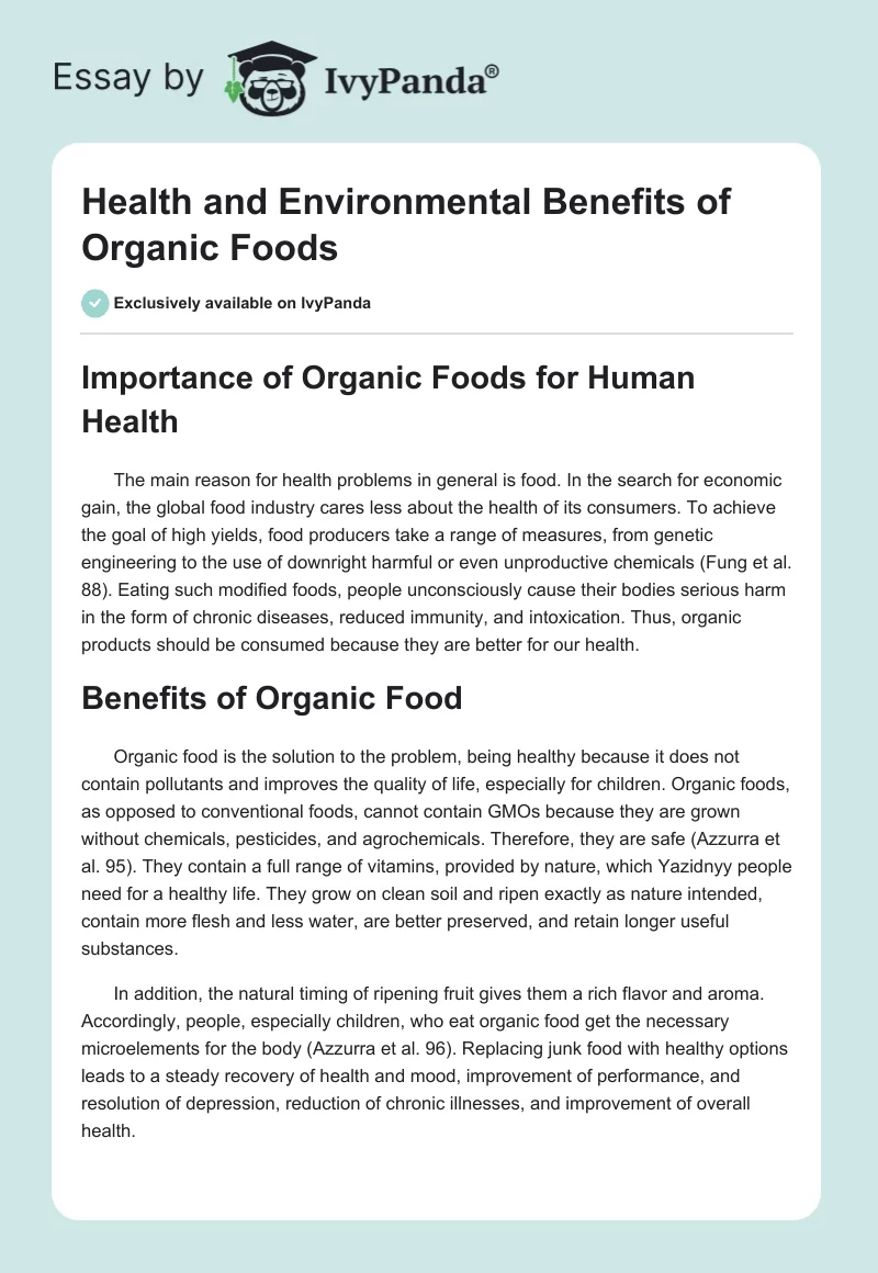 Health and Environmental Benefits of Organic Foods. Page 1