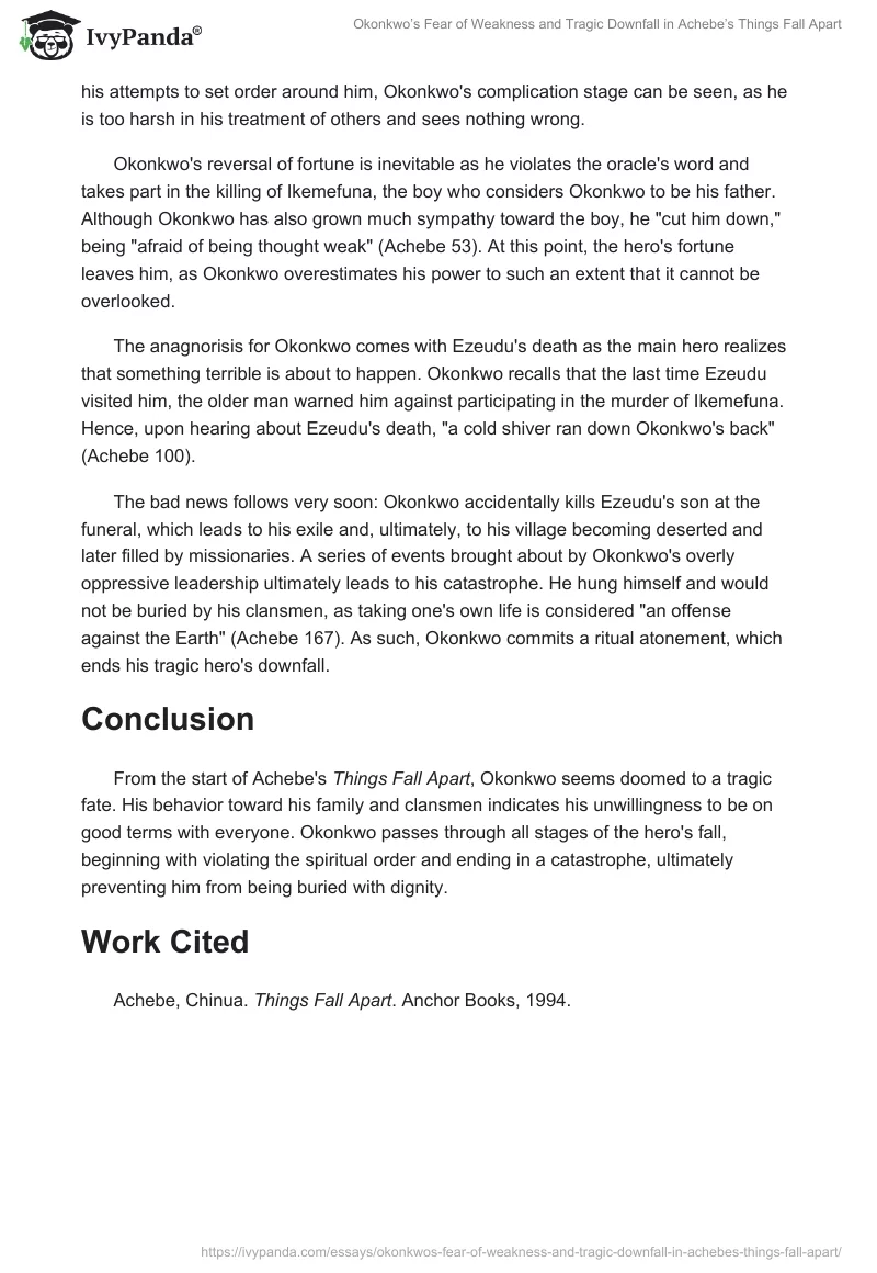 Okonkwo’s Fear of Weakness and Tragic Downfall in Achebe’s Things Fall Apart. Page 2