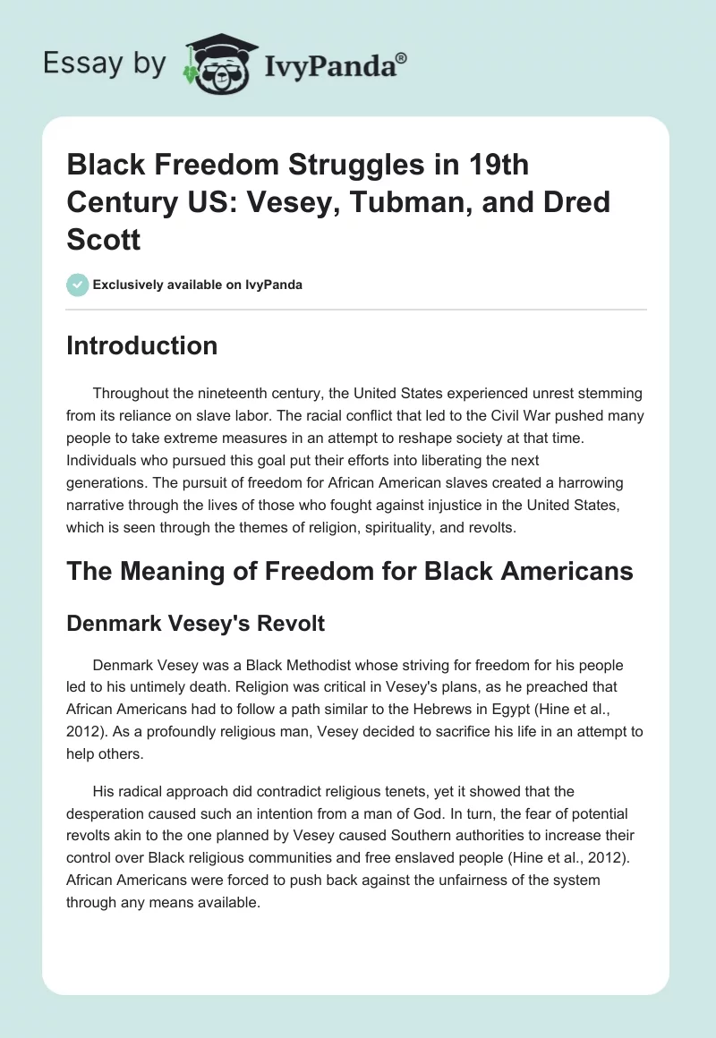 Black Freedom Struggles in 19th Century US: Vesey, Tubman, and Dred Scott. Page 1