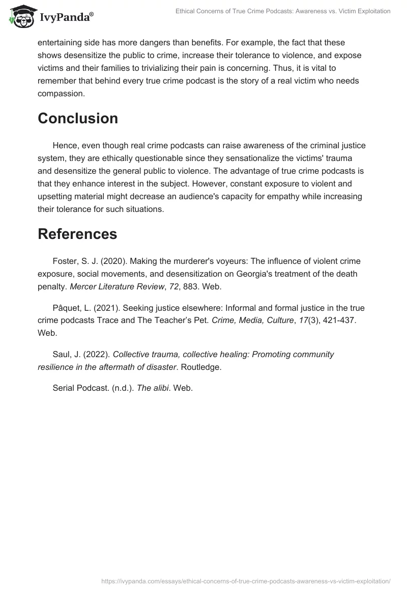 Ethical Concerns of True Crime Podcasts: Awareness vs. Victim Exploitation. Page 2