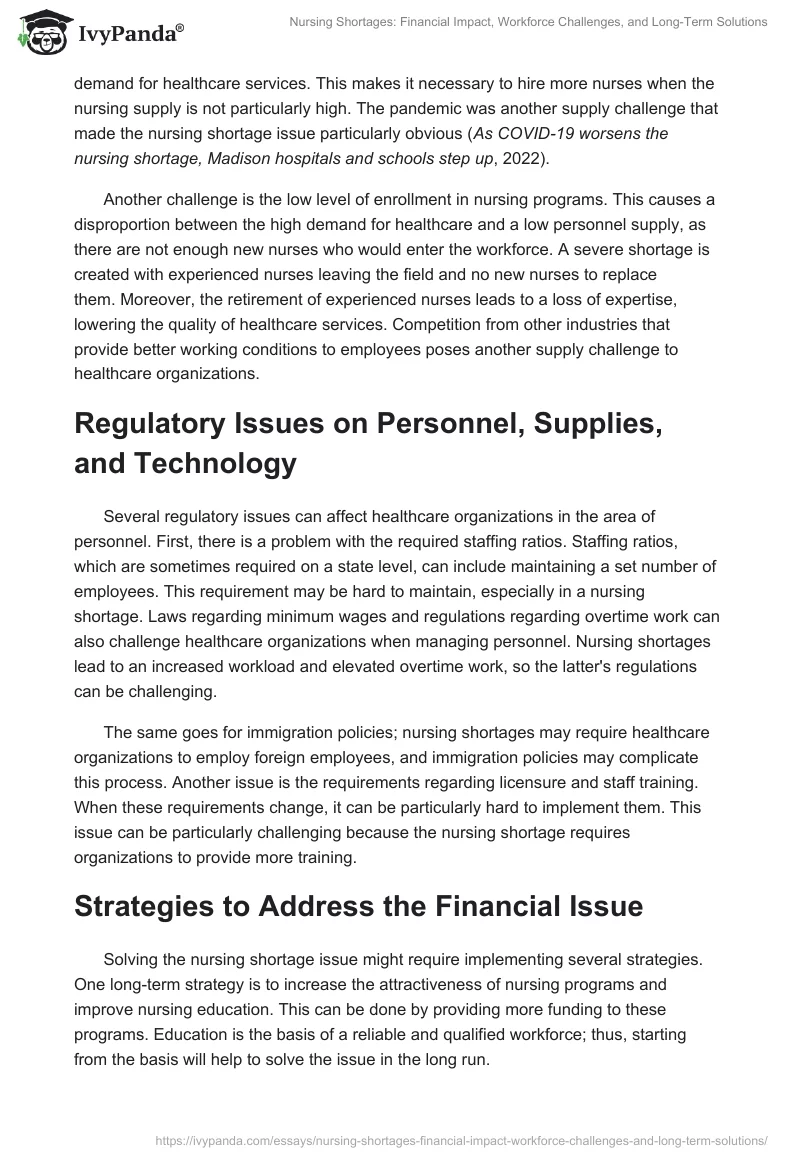 Nursing Shortages: Financial Impact, Workforce Challenges, and Long-Term Solutions. Page 2