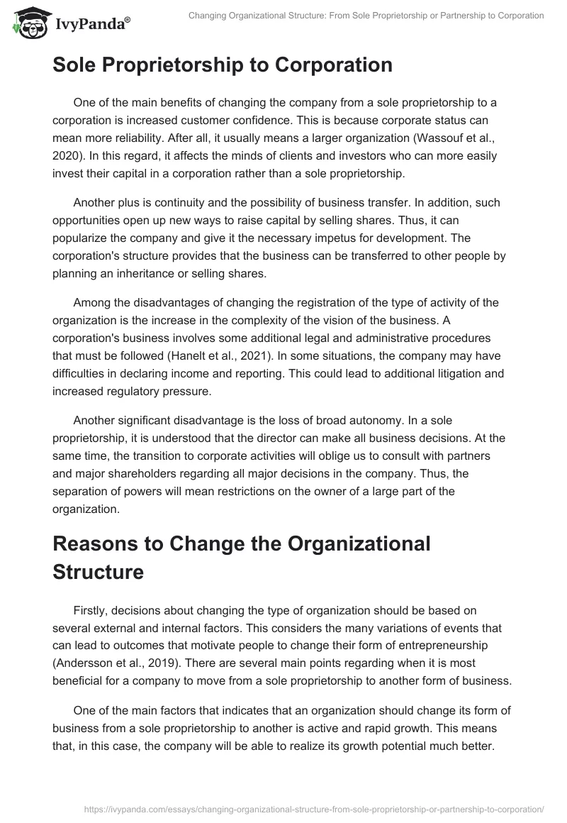 Changing Organizational Structure: From Sole Proprietorship or Partnership to Corporation. Page 2