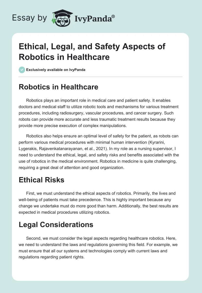 Ethical, Legal, and Safety Aspects of Robotics in Healthcare. Page 1