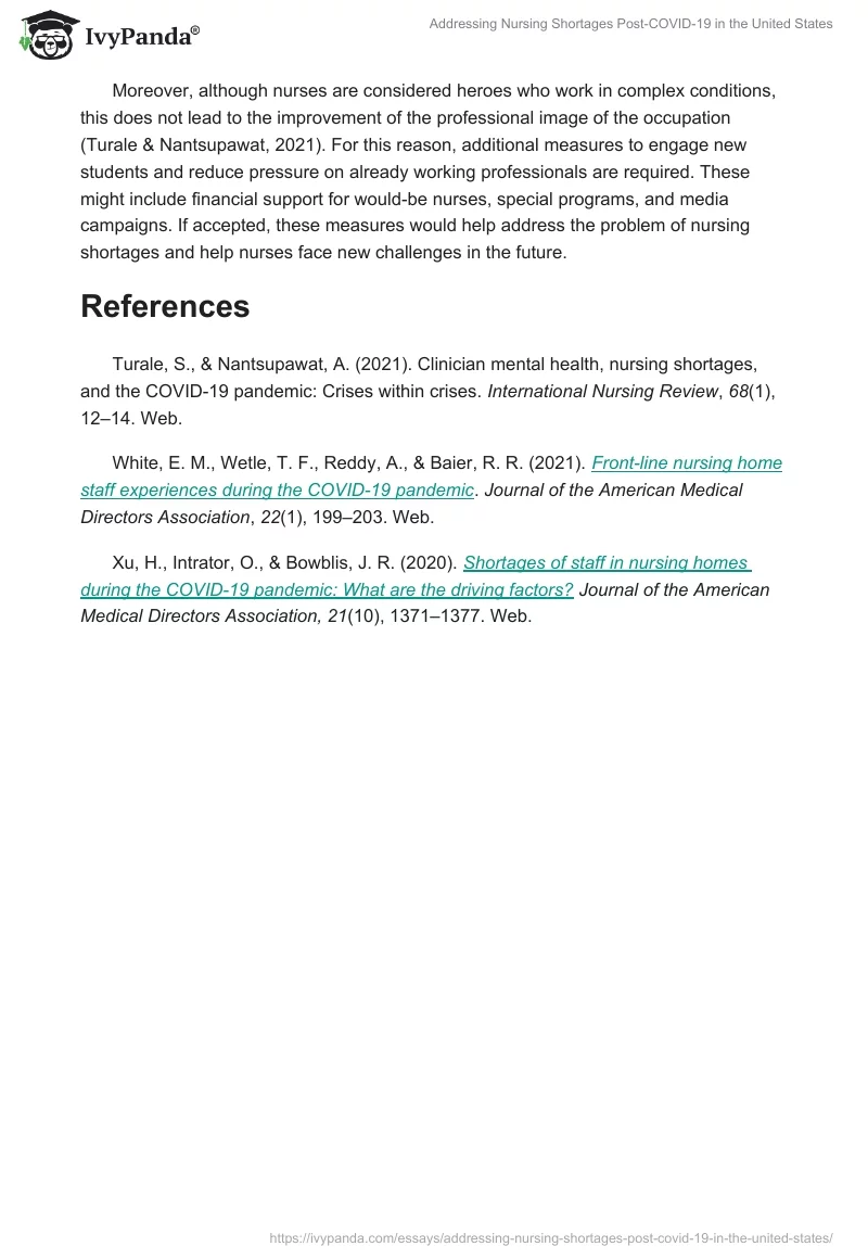 Addressing Nursing Shortages Post-COVID-19 in the United States. Page 2
