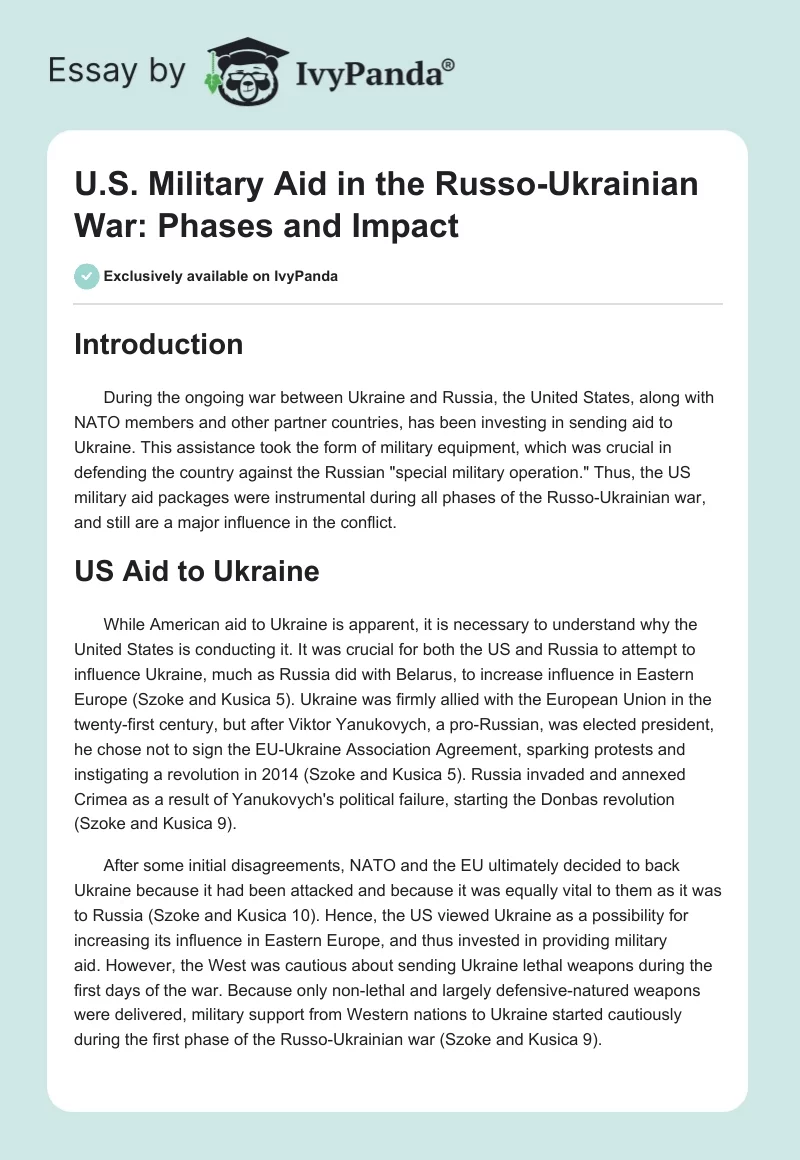 U.S. Military Aid in the Russo-Ukrainian War: Phases and Impact. Page 1