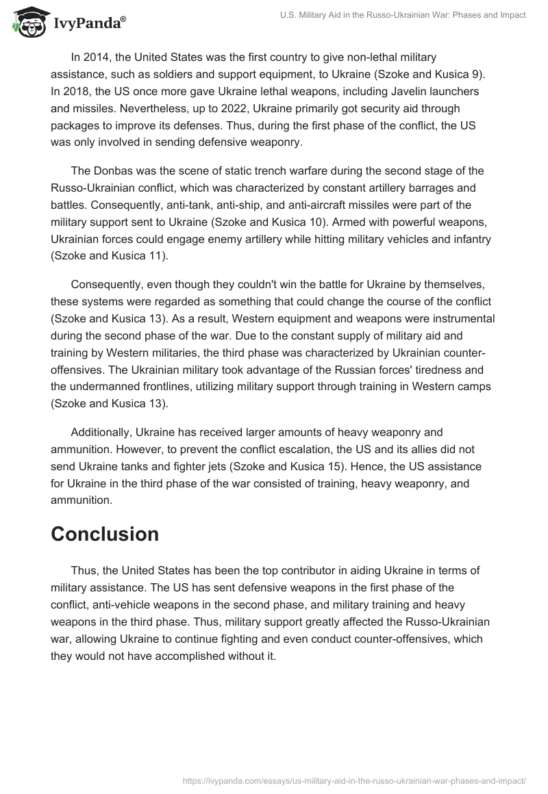 U.S. Military Aid in the Russo-Ukrainian War: Phases and Impact. Page 2